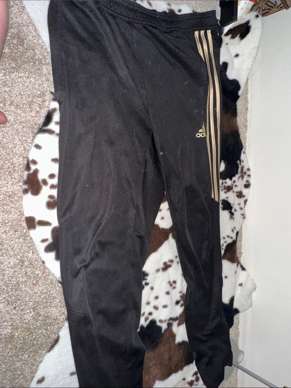 Adidas K Black Track Pants with Gold Stripes